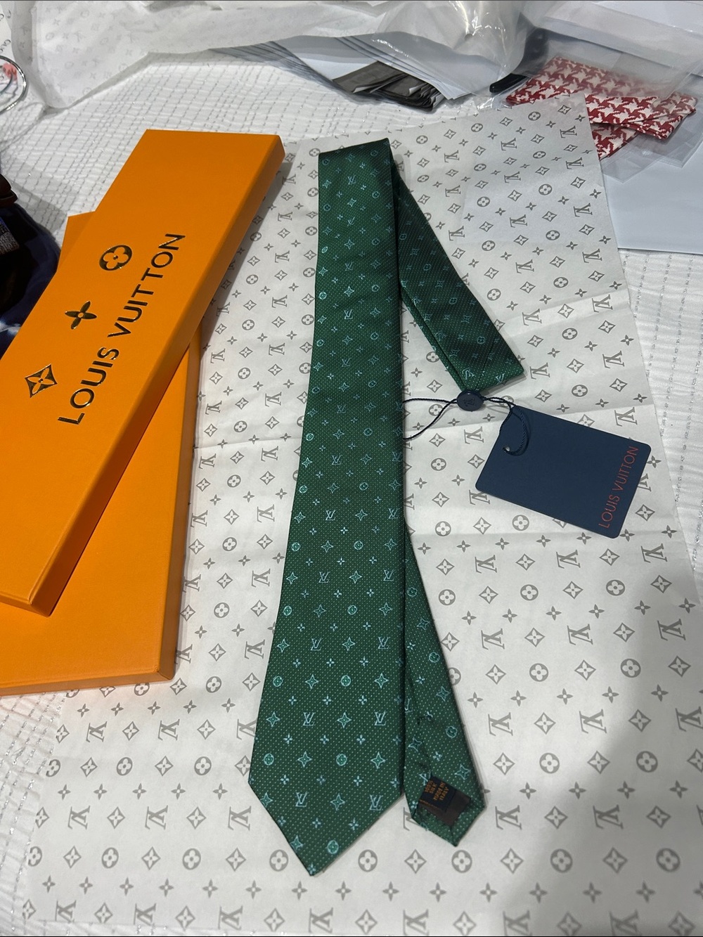Louis Vuitton Emerald Green Monogram Silk Tie